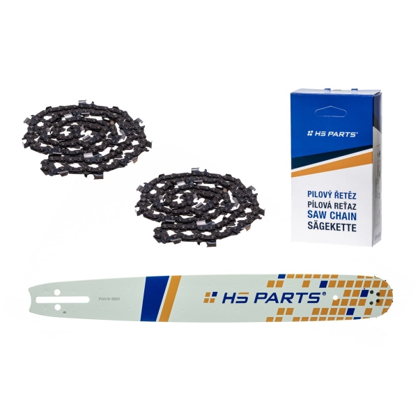 HS PARTS vodící lišta 18" (45 cm) 3/8" .058" (1,5 mm) + 2 x pilový řetěz 68 článků hranatý zub pro Husqvarna 246 254 262 345 357 455 460 555 560 Jonsered 2054 CS2260 Dolmar 111 112 115 PS540 Solo 613 614 650 Oleomac 956 962