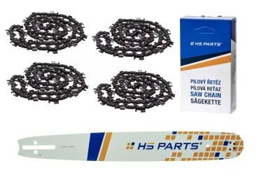 HS PARTS vodící lišta 18" (45 cm) 3/8" .058" (1,5 mm) + 4 x pilový řetěz 64 článků kulatý zub pro výrobu fošen a prken vhodné pro Husqvarna 246 254 262 345 357 455 460 555 560 Jonsered 2054 CS2260 Dolmar 111 112 115 PS540 Solo 613 614 650