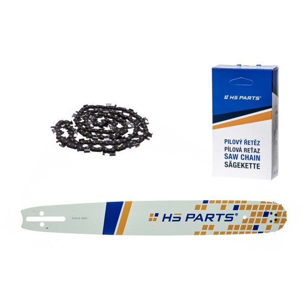 HS PARTS vodící lišta 18" (45 cm) 3/8" .058" (1,5 mm) + pilový řetěz 64 článků kulatý zub pro výrobu fošen a prken vhodné pro Husqvarna 246 254 262 345 357 455 460 555 560 Jonsered 2054 CS2260 Dolmar 111 112 115 PS540 Solo 613 614 650