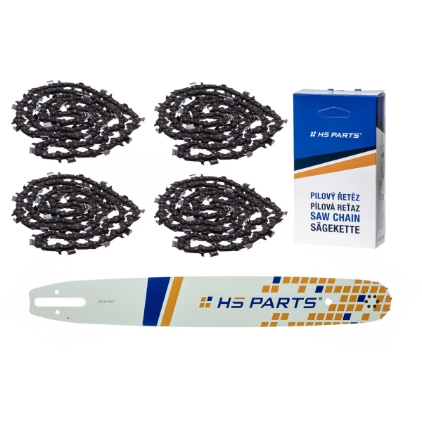 HS PARTS vodící lišta 18" (45 cm) 3/8" .063" (1,6 mm) + 4 x pilový řetěz 66 článků hranatý zub pro Stihl 036 038 044 066 MS290 MS310 MS390 MS440 MS441 MS460 MS640 MS650 MS660