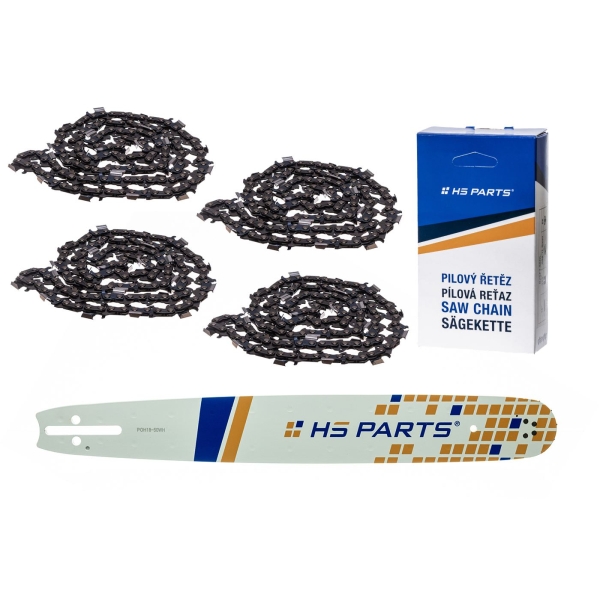 HS PARTS vodící lišta 18" (45 cm) .325" .050" (1,3 mm) + 4 x pilový řetěz 72 článků hranatý zub pro Husqvarna 36 45 55 136 154 254 257 262 345 346 357 435 445 460 Jonsered 2054 2152 2155 CS2149W Dolmar 111 112 116 Oleomac 947 952 962