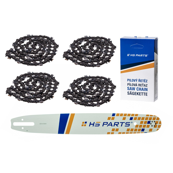 HS PARTS vodící lišta 18" (45 cm) .325" .063" (1,6 mm) + 4 x pilový řetěz 74 článků hranatý zub pro Stihl 024 026 028 029 030 031 032 039 MS240 MS260 MS261 MS270 MS271 MS280 MS290 MS291 MS310 MS390