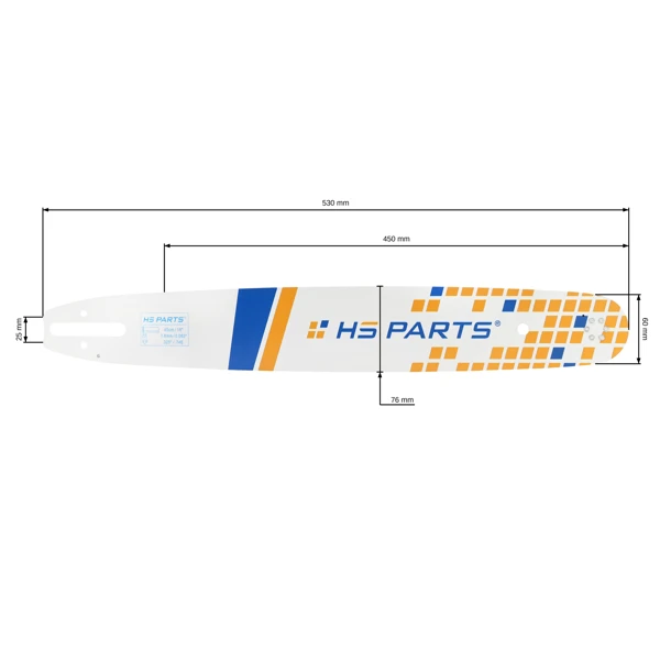 HS PARTS vodící lišta 18" (45 cm) .325" .063" (1,6 mm) 74 čl. pro Stihl 024 026 028 029 031 032 034 036 039 MS240 MS260 MS261 MS270 MS271 MS280 MS290 MS291 MS310 MS390