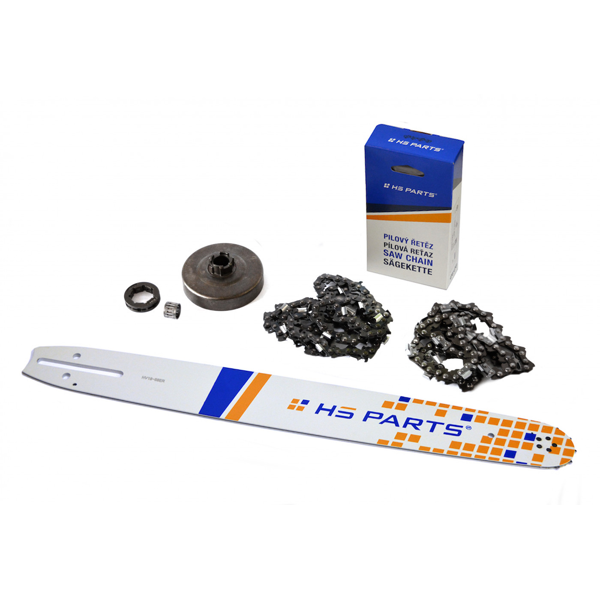 HS PARTS vodící lišta 18" (45cm) + 2 x řetěz 3/8" .058" (1,5 mm) 68 článků hranatý zub + řetězka Husqvarna 268 272XP