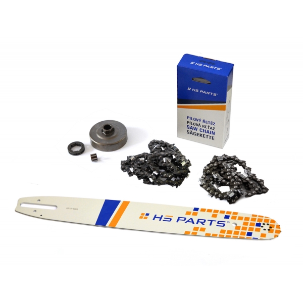 HS PARTS vodící lišta 18" (45cm) + 2 x řetěz 3/8" .063" (1,6 mm) 66 článků hranatý zub + řetězka pro Stihl 034 036 MS340 MS360
