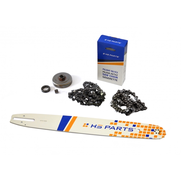 HS PARTS vodící lišta 18" (45cm) + 2 x řetěz 3/8" .063" (1,6 mm) 66 článků hranatý zub + řetězka pro Stihl 044 046 MS341 MS361 MS362 MS440 MS441 MS460 MS461