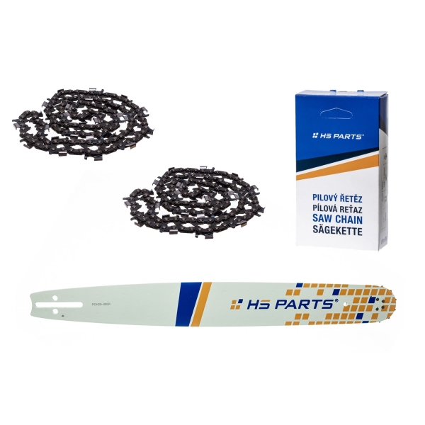 HS PARTS vodící lišta 20" (50 cm) 3/8" .058" (1,5 mm) + 2 x pilový řetěz 72 článků kulatý zub pro výrobu fošen a prken vhodné pro Husqvarna 246 254 262 345 357 455 460 555 560 Jonsered 2054 CS2260 Dolmar 111 112 115 PS540 Solo 613 614 650
