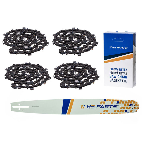 HS PARTS vodící lišta 20" (50 cm) 3/8" .058" (1,5 mm) + 4 x pilový řetěz 72 článků hranatý zub pro Husqvarna 246 254 262 345 357 455 460 555 560 Jonsered 2054 CS2260 Dolmar 111 112 115 PS540 Solo 613 614 650 Oleomac 162 956 962