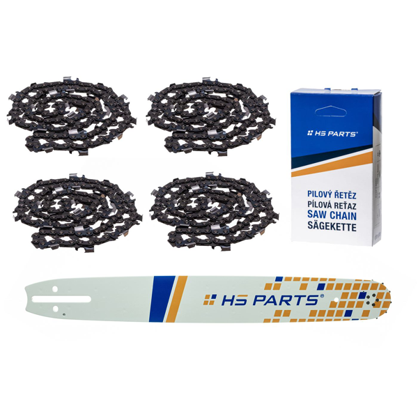 HS PARTS vodící lišta 20" (50 cm) 3/8" .058" (1,5 mm) + 4 x pilový řetěz 72 článků hranatý zub pro Husqvarna 61 66 266 268 272 365 372XP 281 298 380 385 585 Solo 665 670 681 Jonsered 2077 2171 Dolmar PS6400 Shindaiwa 285 577 Makita DCS6400
