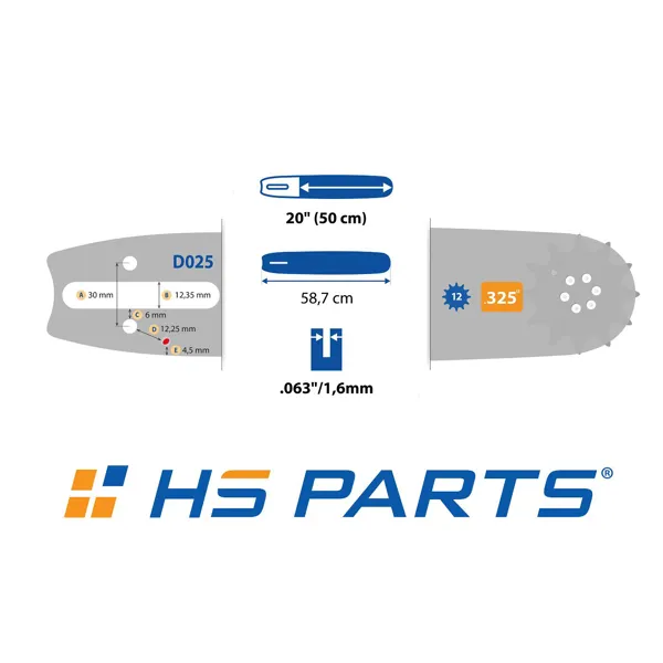 HS PARTS vodící lišta 20" (50 cm) .325" .063" (1,6 mm) + 4 x pilový řetěz 81 článků hranatý zub pro Stihl 024 026 028 029 030 031 032 039 MS240 MS260 MS261 MS270 MS271 MS280 MS290 MS291 MS310 MS390