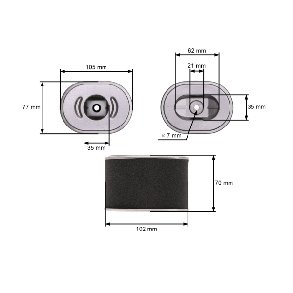 HS Parts vzduchový filtr 105 mm x 77 mm x 70 mm pro motory Honda GX140 GX160 GX200 výkon 5,5 PS - 6,5 PS (OEM 17210Z4M821 17210-ZE1-820 17210-ZE1-822 17210-Z4M-821)