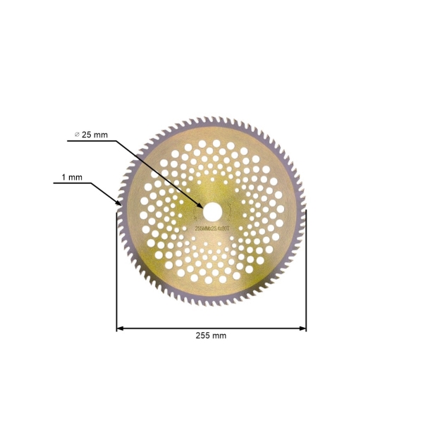 Karbidový nůž pro křovinořezy 80 zubý rozměr 255 mm x 25,4 mm