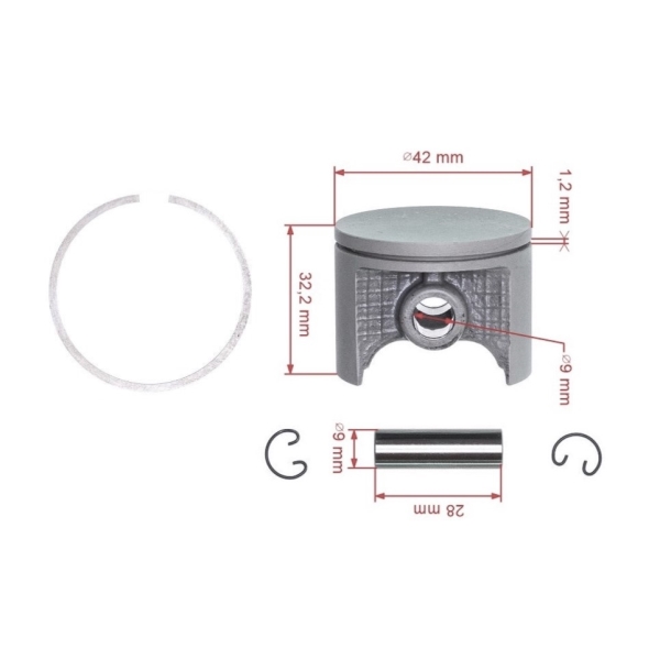 Kompletní píst AIP pro motorové pily Dolmar Makita PS420 PS420C 42 mm (OEM 195132100)