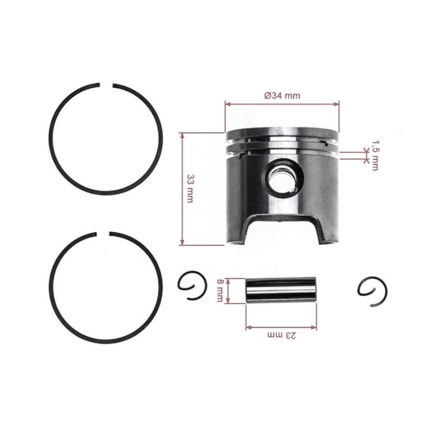 Kompletní píst pro křovinořezy Stihl FS38 FS45 FS45C FS45L FS46 FS46C FS55 HL45 SH55 SH85 FC55 HS45 BG45 34 mm (OEM 41400302000)