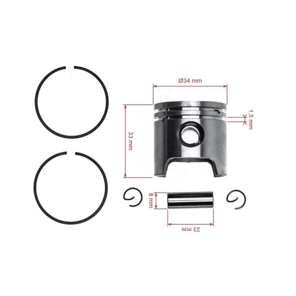 Kompletní píst pro křovinořezy Stihl FS38 FS45 FS45C FS45L FS46 MM55C SH55 SH85 HL45 FS55 FS55C FS55R FS55RC 34 mm (OEM 41400302000)