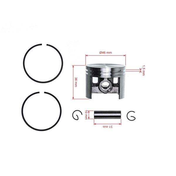 Kompletní píst pro motorové postřikovače Stihl BR340 BR340 BR380 BR420 BR420C BR320 BR320L BR400 SR320 SR400 SR340 SR420 46 mm (OEM 42030302001)