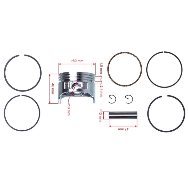 Kompletní píst pro motory Honda GX120 EG1400 F401 501 výkon 4,0 PS 60 mm (OEM 13101ZH7020 13701-ZH7-010 13101-ZF0-000 13101-ZH7-010)