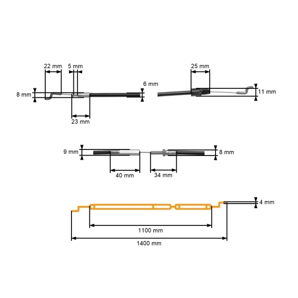 Kompletní univerzální lanko pro motorové sekačky a zahradní traktory rozměr 1400 mm x 1100 mm