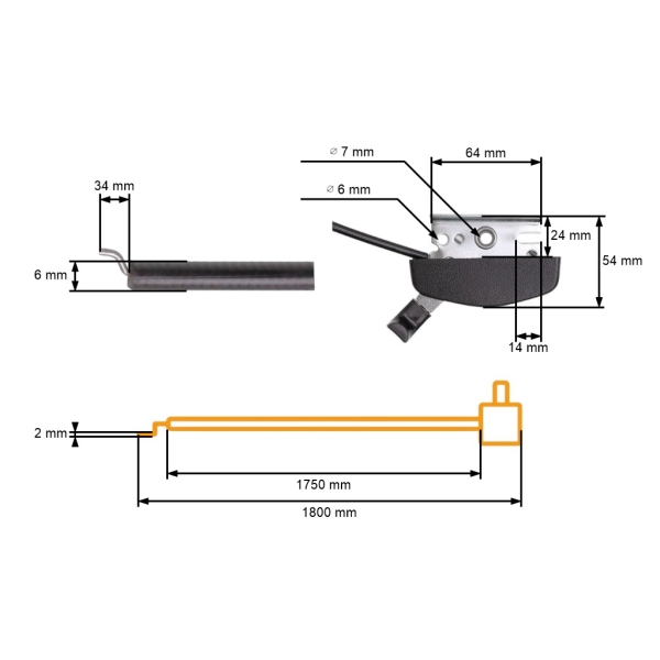 Kompletní univerzální plynové lanko s ocelovým ovladačem pro motorové sekačky rozměr 1800 mm x 1750 mm