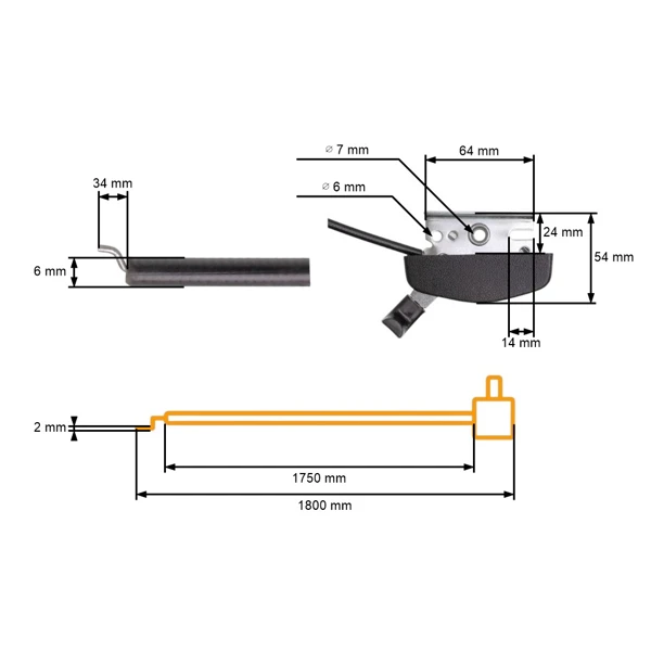 Kompletní univerzální plynové lanko s ocelovým ovladačem pro motorové sekačky rozměr 1800 mm x 1750 mm