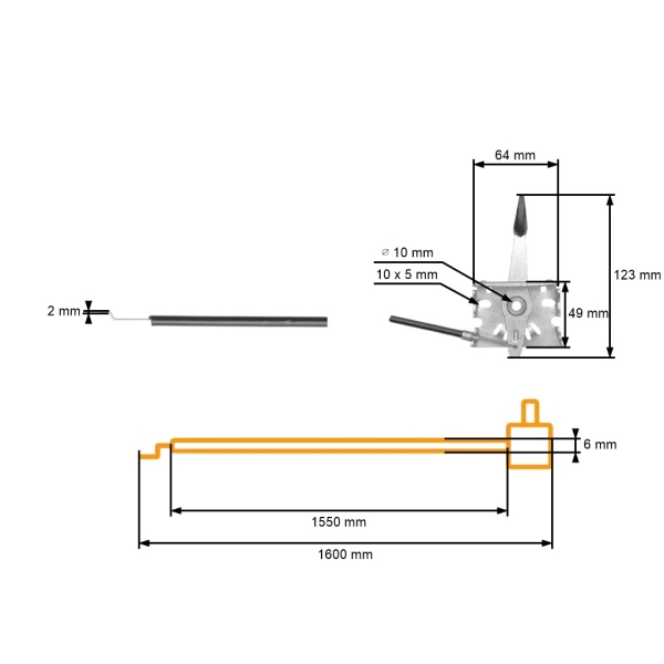 Kompletní univerzální plynové lanko s ocelovým ovladačem pro zahradní motorové sekačky a zahradní traktory rozměr 1600 mm x 1550 mm