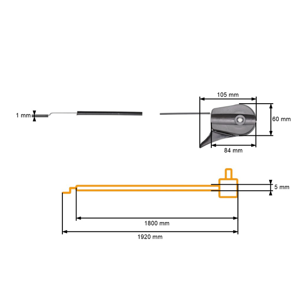 Kompletní univerzální plynové lanko s plastovým ovladačem pro motorové sekačky rozměr 1920 mm x 1800 mm