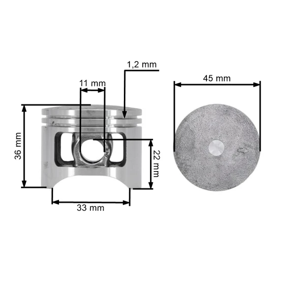 Kompletní válec s pístem 45,2 mm pro Čínské motorové pily a pily z hobbymarketů s obsahem motoru 58 ccm