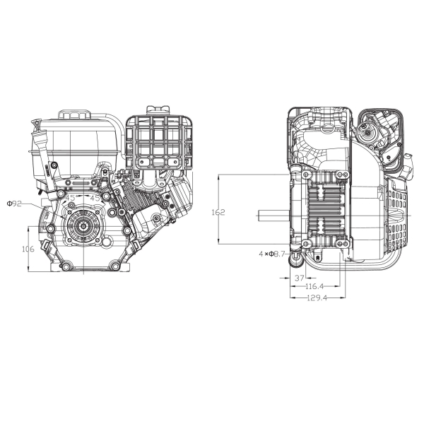 Motor Zongshen GB270 výkon 9,0 PS objem motoru 272 ccm horizontální hřídel