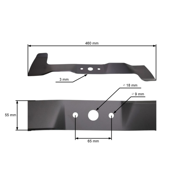 Mulčovací nůž 46 cm (18") pravý pro zahradní traktory Castel Garden Gardena Honda John Deere Solo Stiga Viking Oleo-Mac Efco Alpina (OEM SB82004345/0 1136-0459-01)