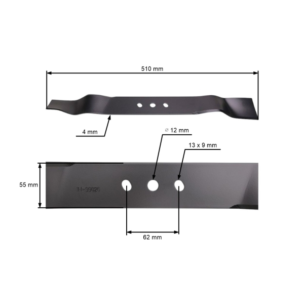 Mulčovací nůž 51 cm (20") pro Čínské motorové sekačky a sekačky z hobbymarketů Hortmasz Dym Hortus Leroy Merlin Victus Nac