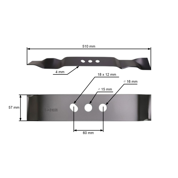 Mulčovací nůž 51 cm (20") pro Čínské motorové sekačky a sekačky z hobbymarketů NAC Cedrus (OEM S510-080S)