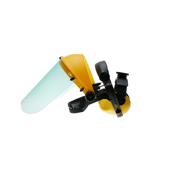 Ochranný polykarbonátový tvárový kryt s chráničmi sluchu pre motorové píly krovinorezy a ďalšiu záhradnú techniku