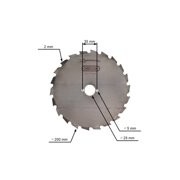 Oregon Maxi ocelový univerzální nůž 22 zubý rozměr 200 mm x 1,5 mm otvor 25,4 mm pro křovinořezy a motorové vyžínače Stihl Husqvarna Partner Jonsered Oleomac Dolmar Makita Honda