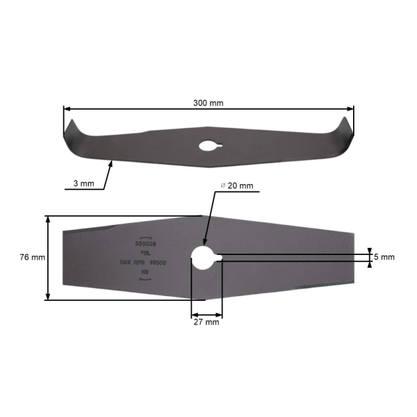 Oregon mulčovací nůž 2 zubý rozměr 300 mm x 20 mm x 3,0 mm pro křovinořezy a motorové vyžínače