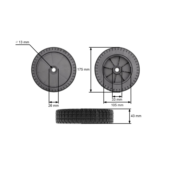 Oregon univerzální plastové kolo 175 mm pro sekačky s redukcí na vnitřní průměr 8,2 mm 10,2 mm 12,2 mm 12,7 mm