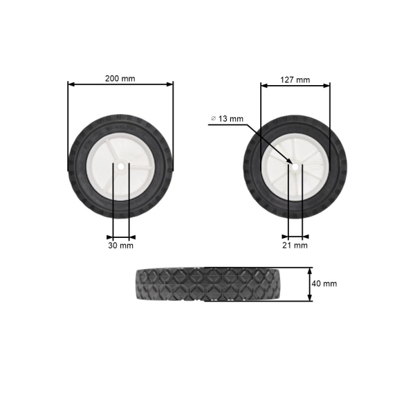 Oregon univerzální plastové kolo 200 mm vnitřní průměr 12,7 mm pro sekačky Craftsman 255W109 8117J Husqvarna AYP 100912M Noma (AMF Dynamark) 54446