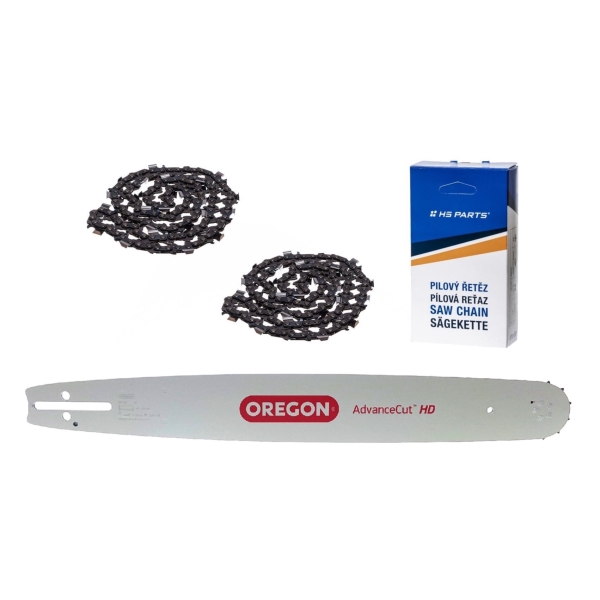 Oregon vodící lišta 39450 18" (45 cm) 3/8" .058" (1,5 mm) + 2 x HS PARTS pilový řetěz 68 článků hranatý zub pro Husqvarna 36 45 55 136 154 254 257 262 345 346 357 435 445 460 Jonsered 2054 2155 CS2149W Solo 647 656 654 Oleomac 962