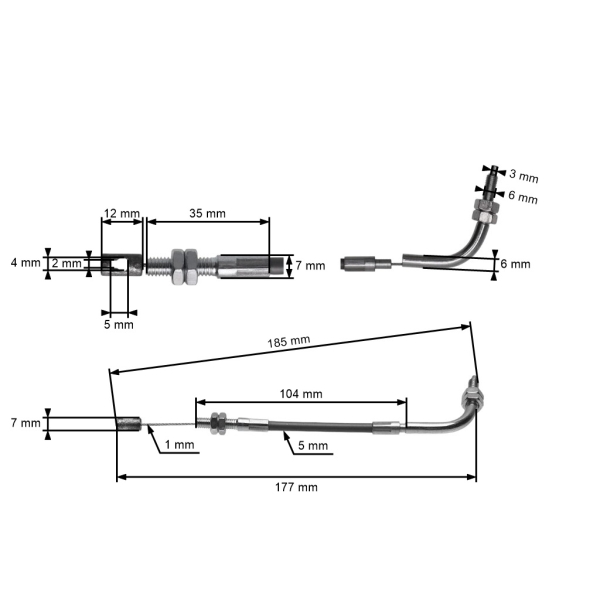 Plynové lanko pro motory Kawasaki TH48 14 cm (54012-2342, 54012-2373)
