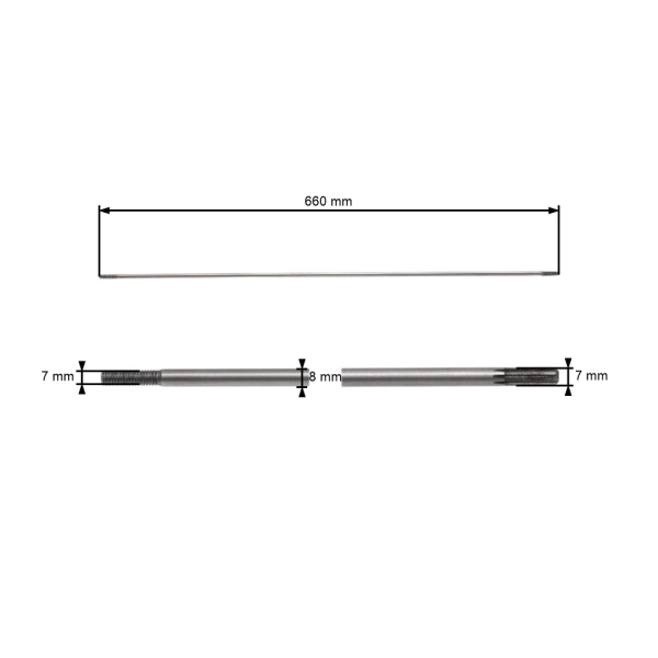 Poháněcí hřídel pro Čínské křovinořezy a křovinořezy z hobbymarketů rozměr 660 mm x 8 mm x 9 zubů