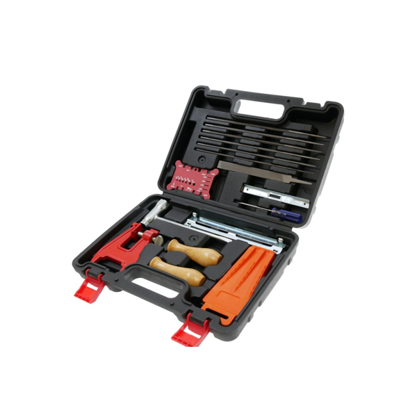 Přenosný kufřík s nářadím pro ostření pilových řetězů