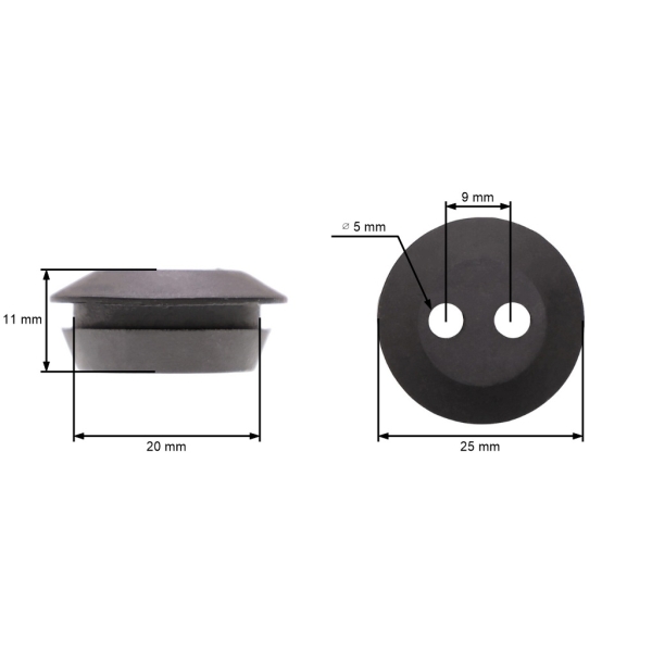 Priechodka palivovej nádrže pre motorové píly, krovinorezy a iné záhradné zariadenia 25,0 mm výška 11,0 mm otvor na hadičky 4,70 mm