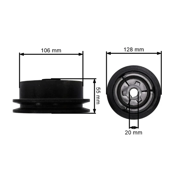 Spojka pro motorové kultivátory vnější průměr 128 mm x průměr otvoru 20 mm na 1 klínový řemen 13 mm