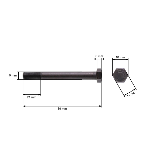 Šroub žacího nože jemný závit UNF 3/8" x 3-1/2" pro motorové sekačky a zahradní traktory celková délka 89 mm průměr 9,40 mm