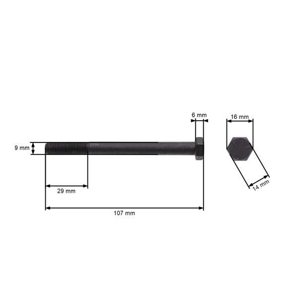 Šroub žacího nože jemný závit UNF 3/8" x 4" pro motorové sekačky a zahradní traktory celková délka 107 mm průměr 9,40 mm