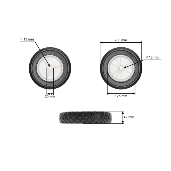 Univerzálne plastové koleso pre záhradné kosačky priemer 200 mm gumová pneumatika