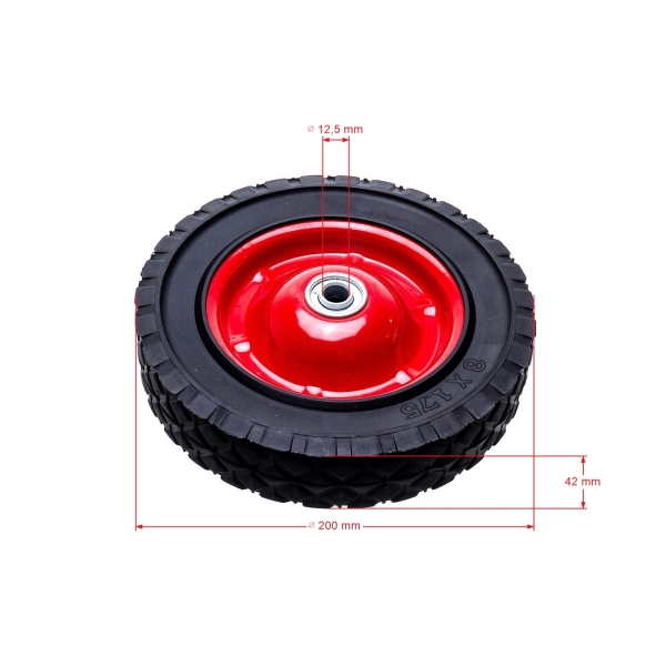 Univerzální ocelové kolo s ložiskem pro motorové a elektrické sekačky průměr 200 mm pryžová pneumatika
