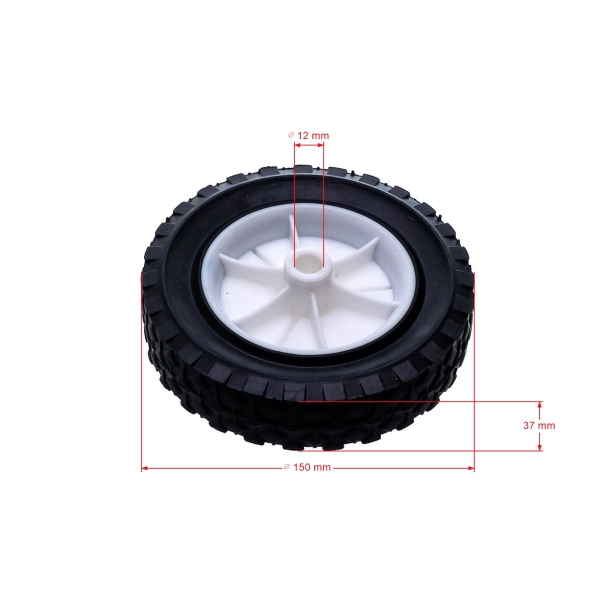 Univerzální plastové kolo pro motorové a elektrické sekačky průměr 150 mm pryžová pneumatika