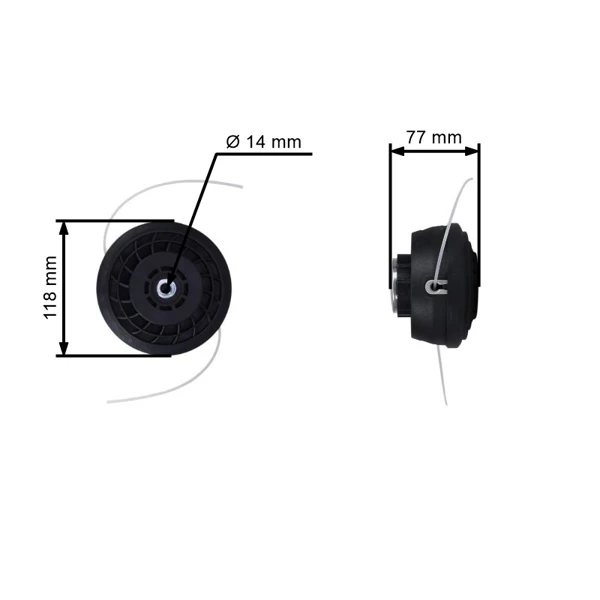 Univerzální poloautomatická strunová hlava pro křovinořezy a motorové vyžínače s vnějším průměrem 118 mm se sadou adaptérů