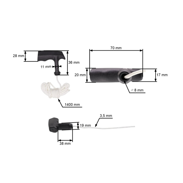 Univerzální rukojeť startéru se startovacím lankem 3,5 mm x 1400 mm pro motorové sekačky
