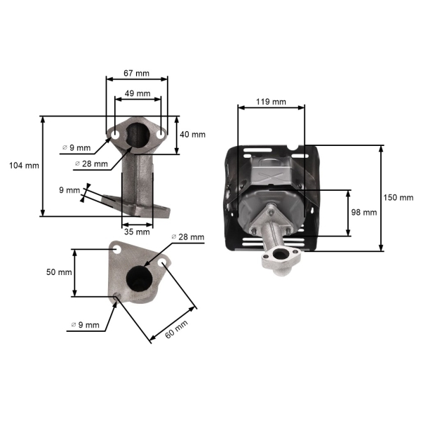 Výfuk pro motory Honda GX240 GX270 Zongshen 177F (OEM 18310-ZE2-W00 18310-ZE2-W01)